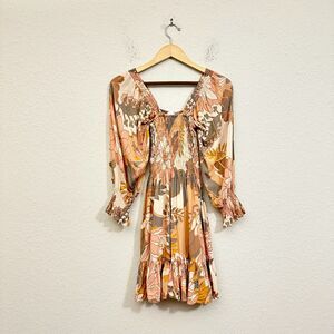 KARLIE Smocked Babydoll Mini L/S Dress Puff-Sleeve in Multi Floral Print